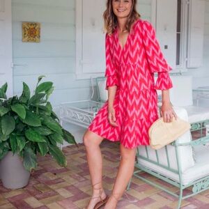 Pink Ikat Kenzo POMANDER PLACE by Tuckerneck Empire Waist Babydoll Mini Dress XS